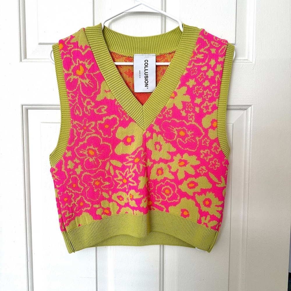 Collusion Pink and Green Floral Knit Vest